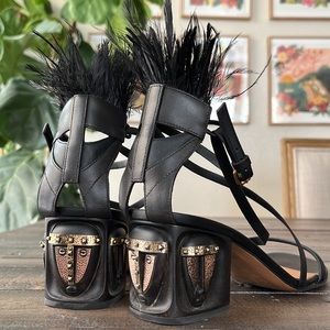 Valentino black feather sandals Heels 35.5